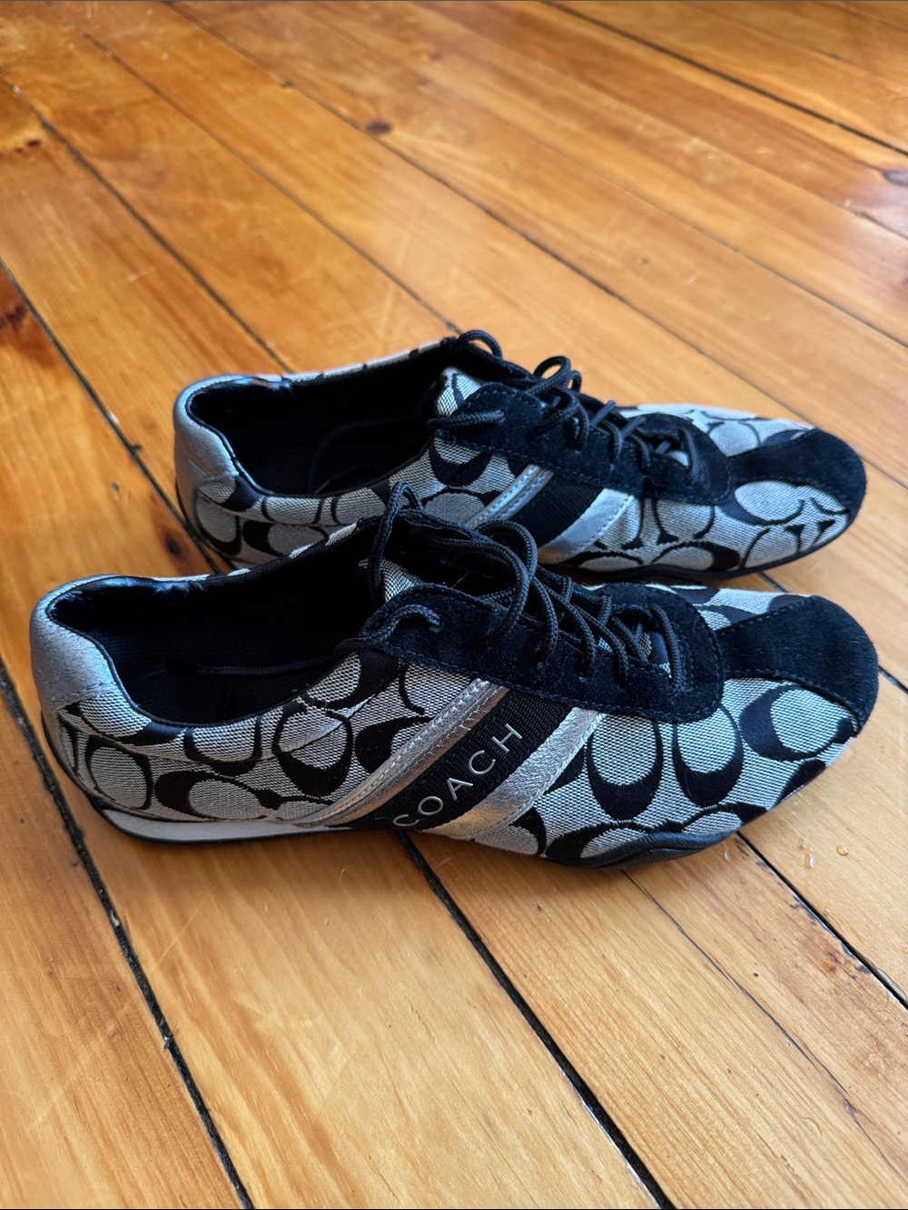 Coach Women’s Black and Silver Signature Logo Sneakers